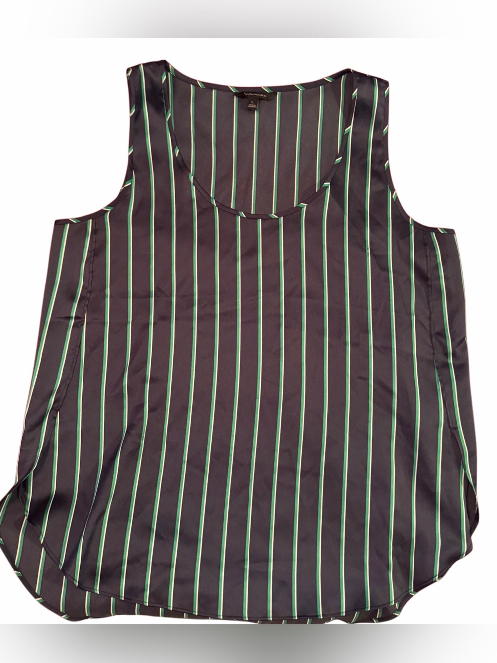 Banana Republic Dark Blue Tank Top with Green Pinstripes, size Large